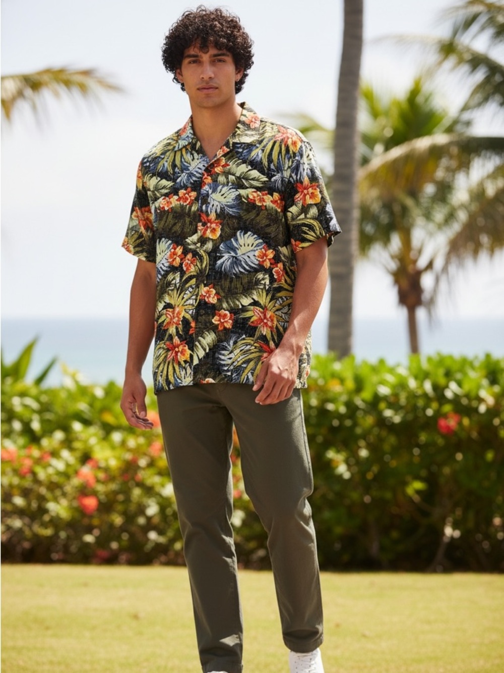 George Multicolor Men’s Hawaiian short sleeve Tropical Button-Down Shirt size Me